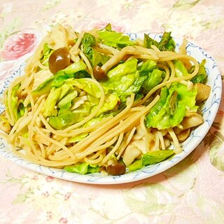 ❤２種の茸とキャベツのにんにくパスタ❤